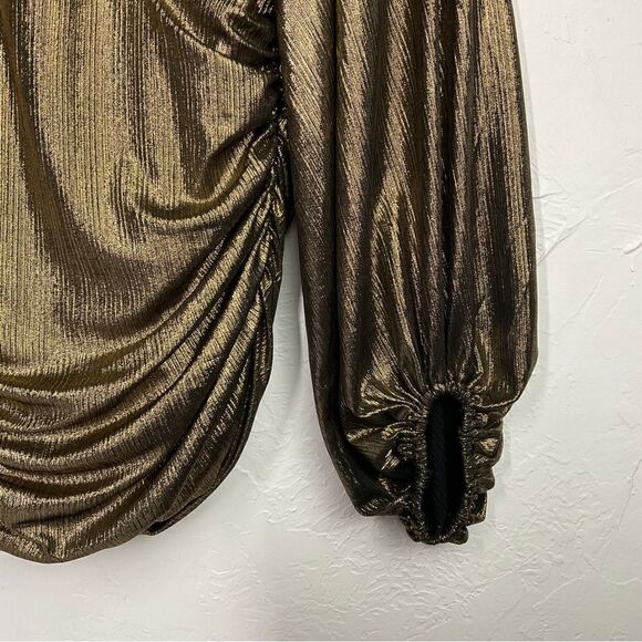 Express Gold Ribbed Metallic Ruched Front Balloon Long Sleeves Small NWOT - Picture 2 of 5